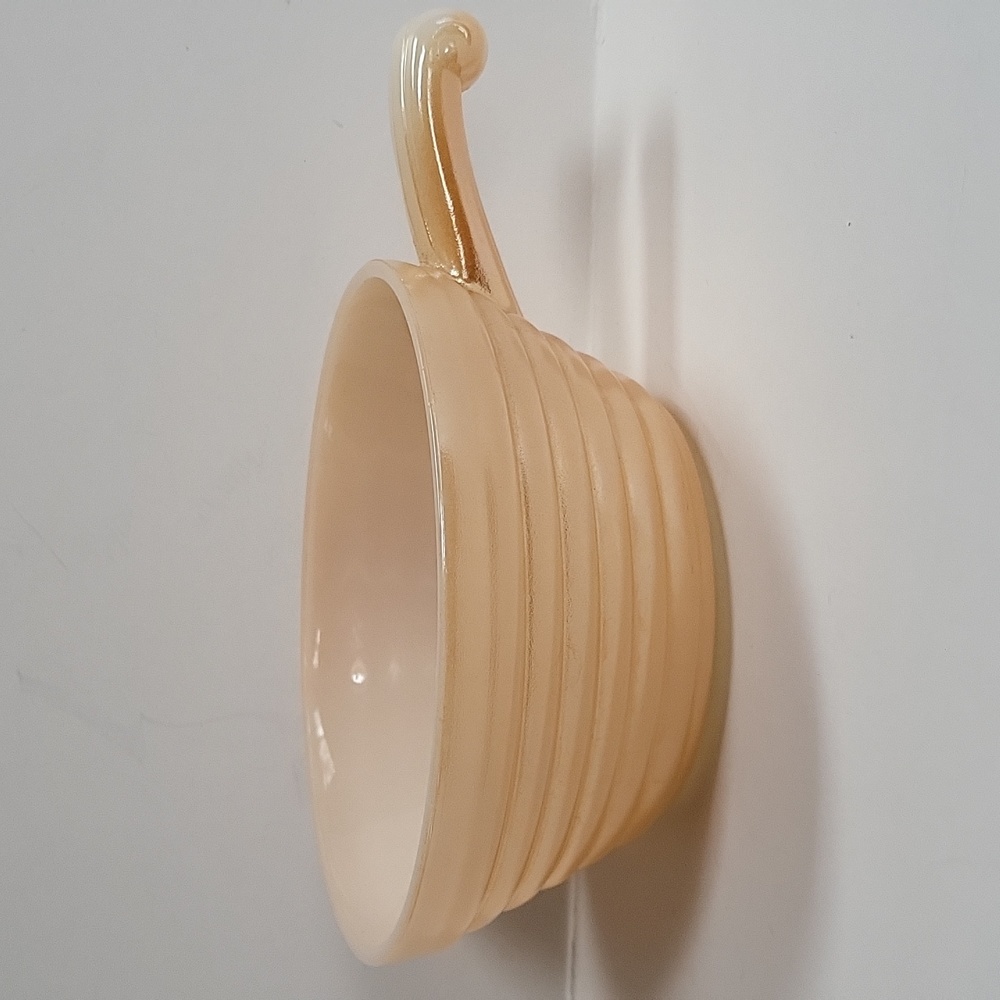 Fire King Peach Luster Bee Hive Handled Milk Glass Soup Bowl Vintage Made In USA